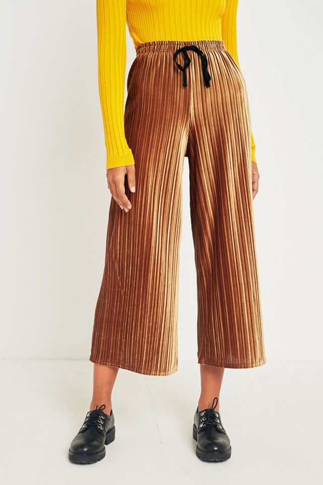 Light Before Dark Gold Velvet Plisse Trousers #1