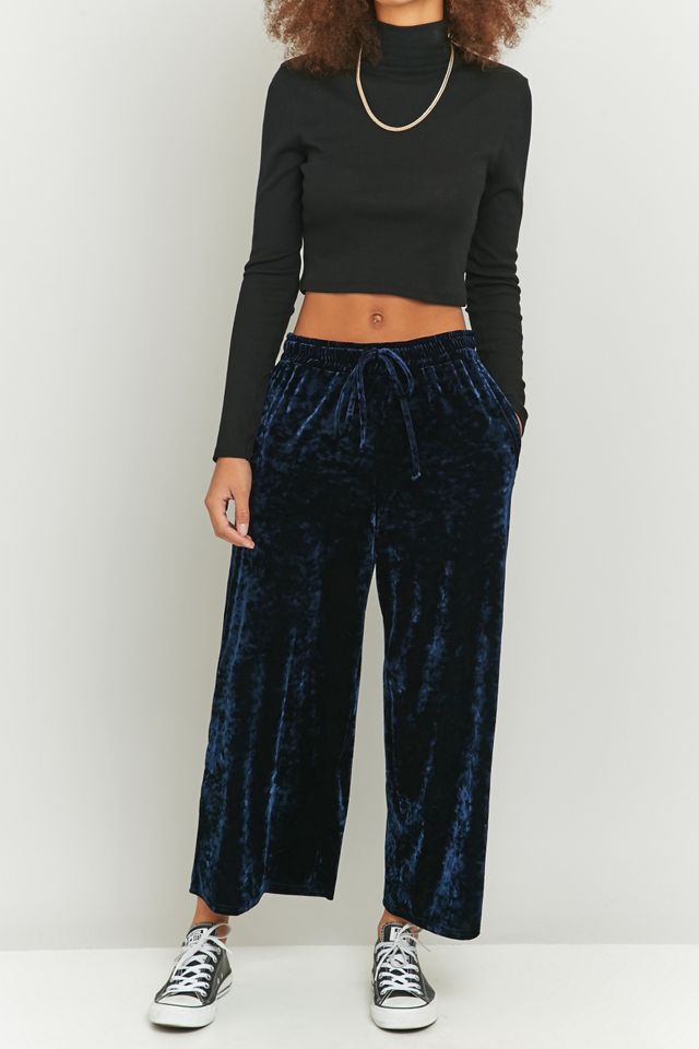 Light Before Dark Crushed Navy Velvet Culottes #1