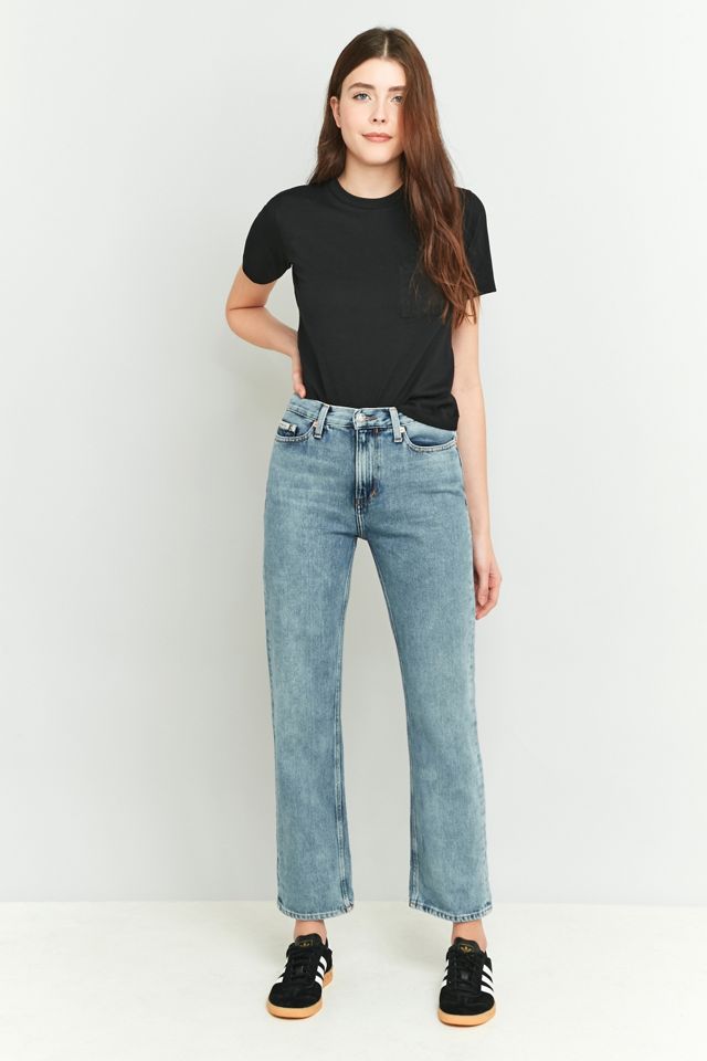 Calvin Klein Jeans a vita alta blu con gamba dritta tagliata #4