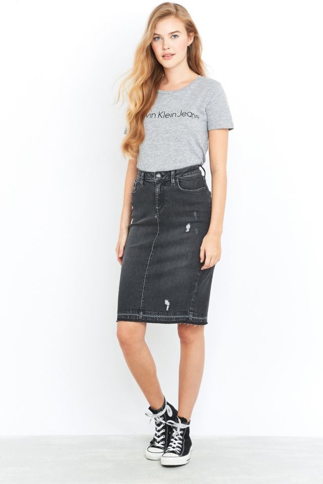 Black denim pencil midi cheap skirt