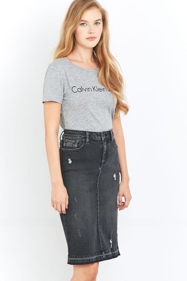 Calvin Klein Jeans Black Denim Pencil Midi Skirt #4