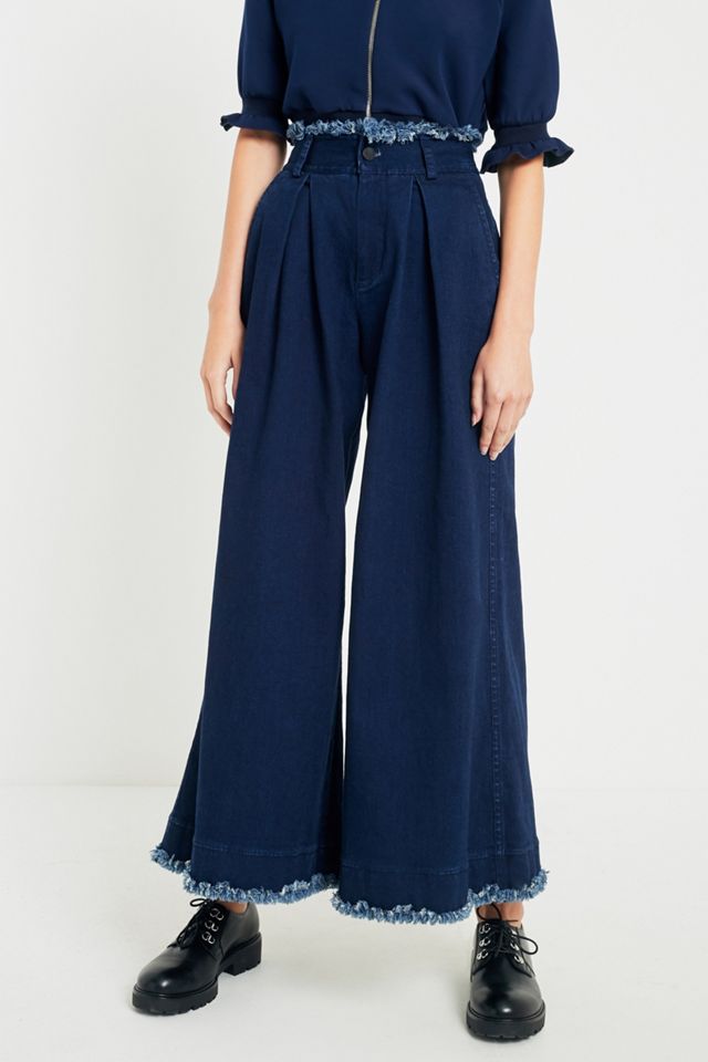 Angel Chen Washed Navy Plisado Pantalones de pierna ancha #1