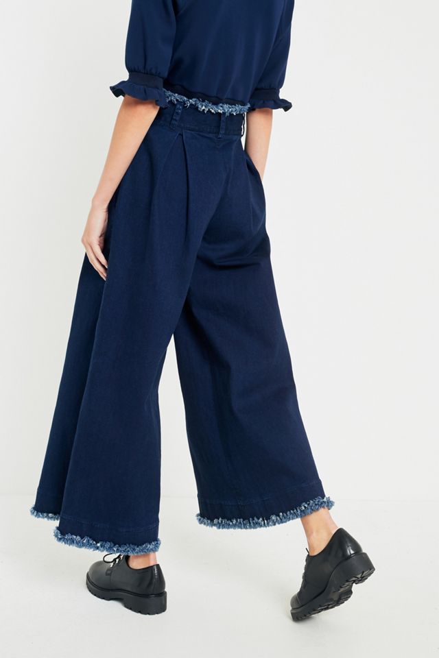 Angel Chen Washed Navy Plisado Pantalones de pierna ancha #4