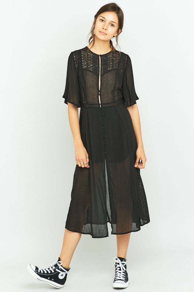 Pins & Needles Mixed Black Lace Midi Dress | Urban Outfitters UK