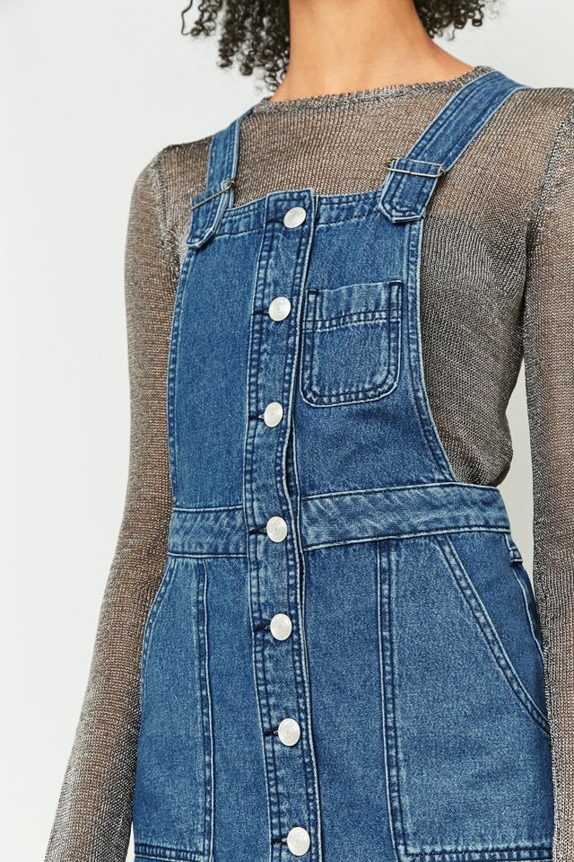 urban outfitters denim pinafore dress Free People Denim Button-Front Pinafore Dress