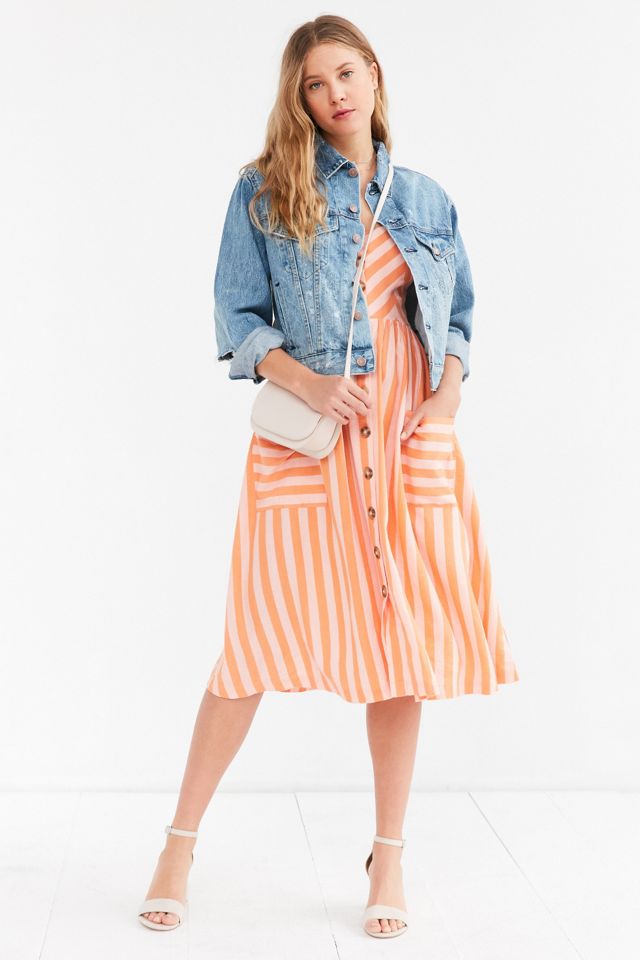 urban outfitters emilia linen dress UO Emilia Rust Button-Through Midi Dress