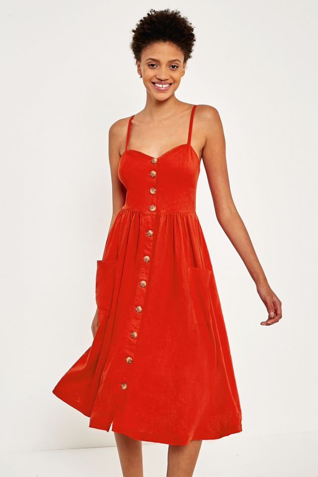 Urban Outfitters Emilia Red Linen Button Down Midi Dress #2