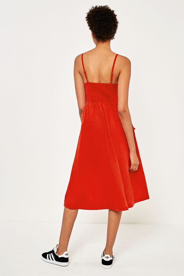 Urban Outfitters Emilia Red Linen Button Down Midi Dress #3
