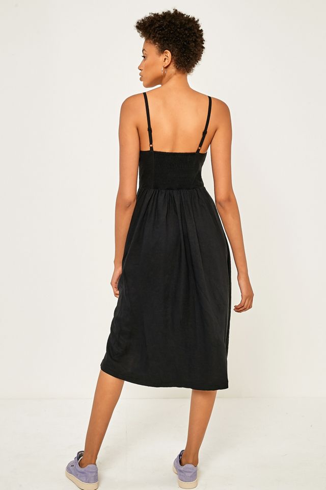 Urban Outfitters Emilia Black Linen Button-Through Midi Dress | Urban  Outfitters UK
