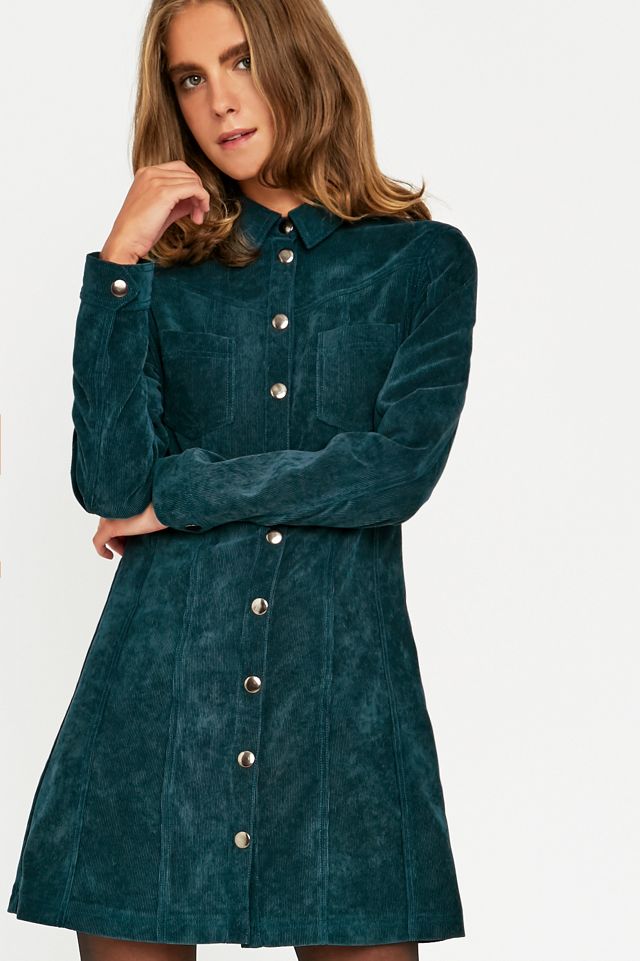 slim fit dress slacks Green Corduroy Button Down Collared Maternity Dress Large