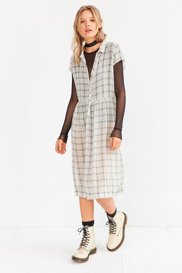 Urban Outfitters - Robe chemise midi Allie transparente blanche motif écossais #1