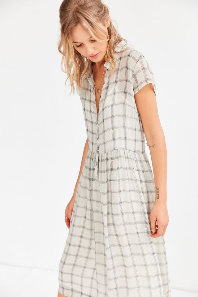 Urban Outfitters - Robe chemise midi Allie transparente blanche motif écossais #3
