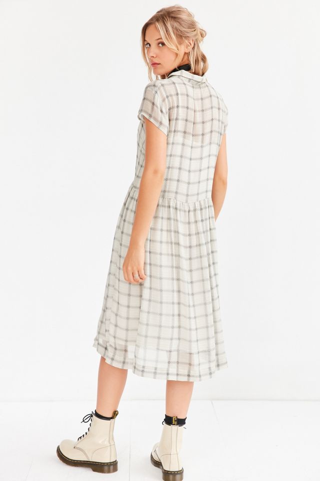 Urban Outfitters - Robe chemise midi Allie transparente blanche motif écossais #4