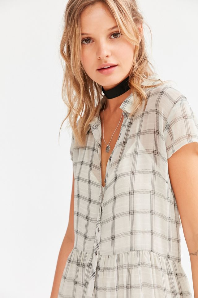 Urban Outfitters - Robe chemise midi Allie transparente blanche motif écossais #5