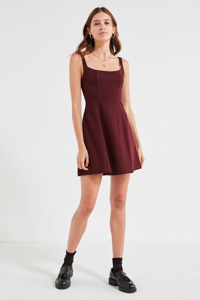 UO Sherrie Maroon Square-Neck Fit e Flare Dress #1