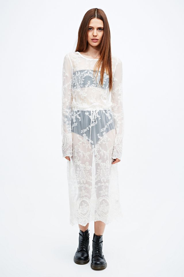 Pins & Needles Drawstring Lace Midi Dress in Ivory