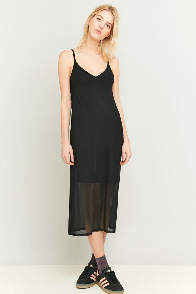 Sparkle & Fade Black Mesh Midi Slip Dress #1