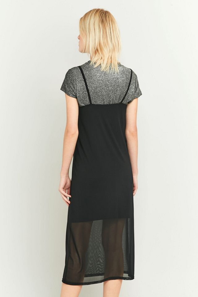 Sparkle & Fade Black Mesh Midi Slip Dress #3