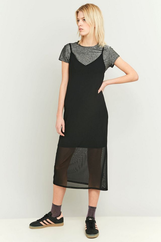 Sparkle & Fade Black Mesh Midi Slip Dress #4