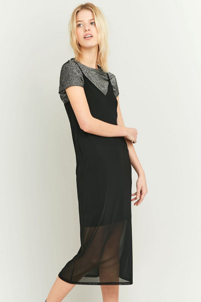Sparkle & Fade Black Mesh Midi Slip Dress #5