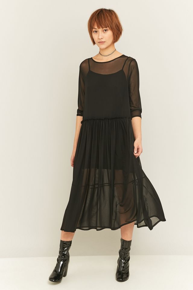 Sparkle & Fade - Robe midi babydoll oversize en voile noire #2