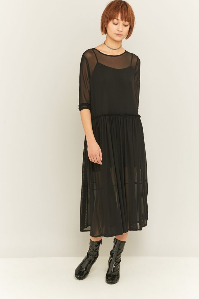 Sparkle & Fade - Robe midi babydoll oversize en voile noire #4