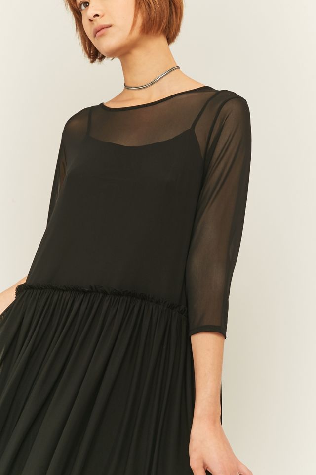 Sparkle & Fade - Robe midi babydoll oversize en voile noire #5