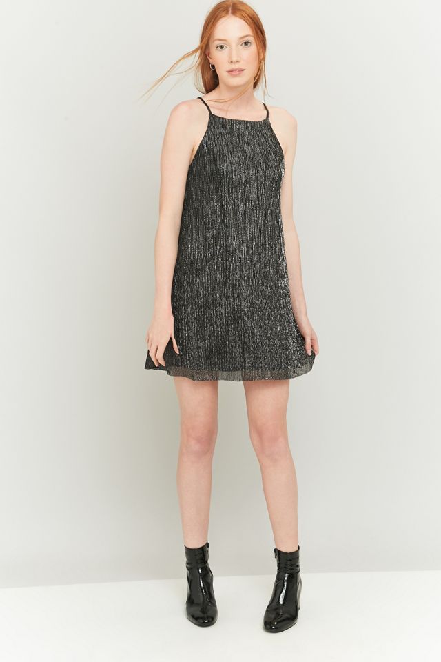 Pins & Needles Silver Foil Pleated Slip Dress #5