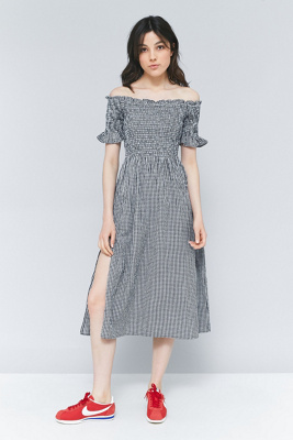 urban outfitters blue gingham dress Kimchi Picnic Off-The-Shoulder Midi Size:2XL_30-32 costume for girls Sweet Children's Dress for