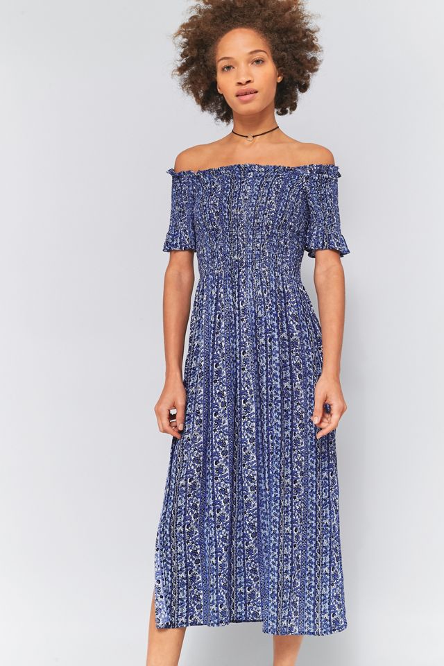 Kimchi Blue Picnic Blue Floral Smocked Off-The-Shoulder Midi Dress #1