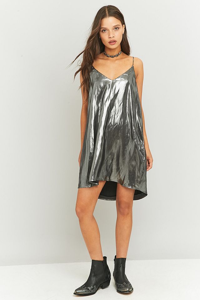 Sparkle & Fade Metallic Silver Foil Slip Dress