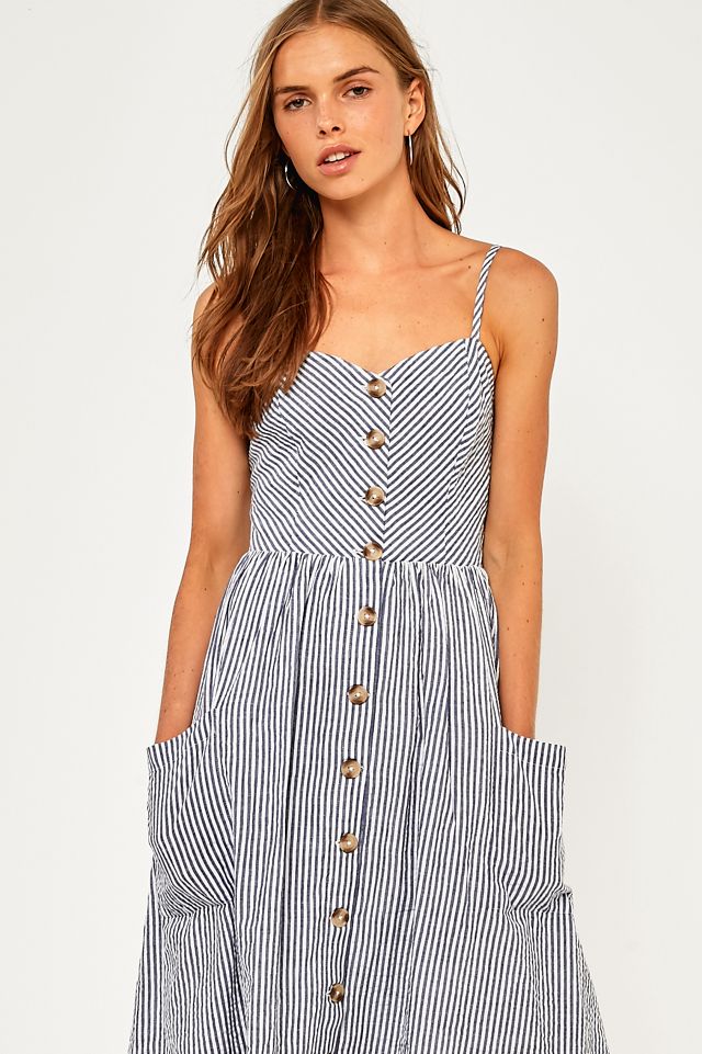 Kimchi Blue Emilia Blue Seersucker Button-Through Midi Dress #2