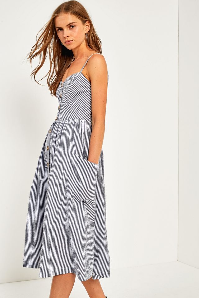 Kimchi Blue Emilia Blue Seersucker Button-Through Midi Dress #3