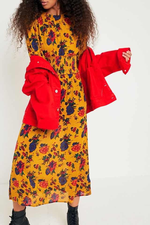 Kimchi Azul Floral Shirred Cintura Midi Vestido #1