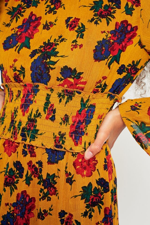 Kimchi Azul Floral Shirred Cintura Midi Vestido #3