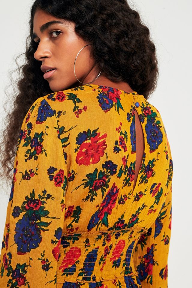 Kimchi Azul Floral Shirred Cintura Midi Vestido #5