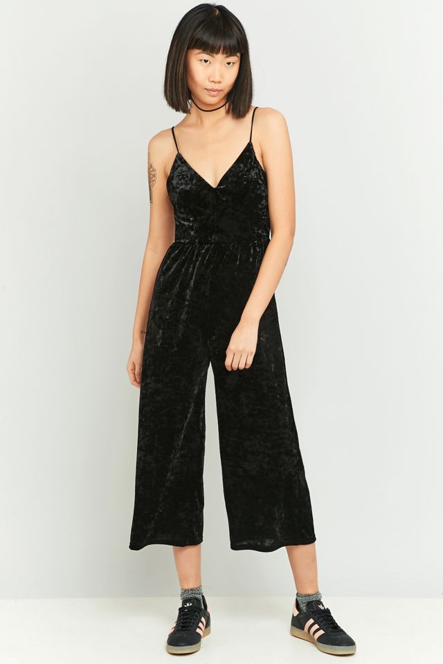 Pins & Needles Vanessa Crushed Black Velvet Fit and Flare Jumpsuit