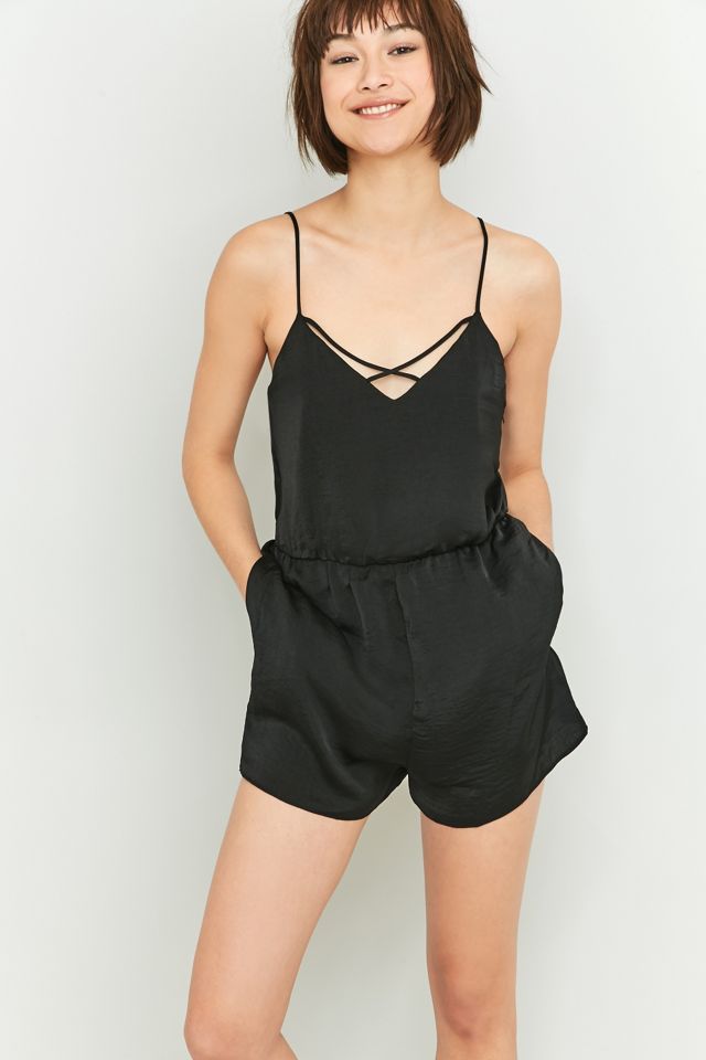 Sparkle & Fade - Combishort en satin martelé noir #1