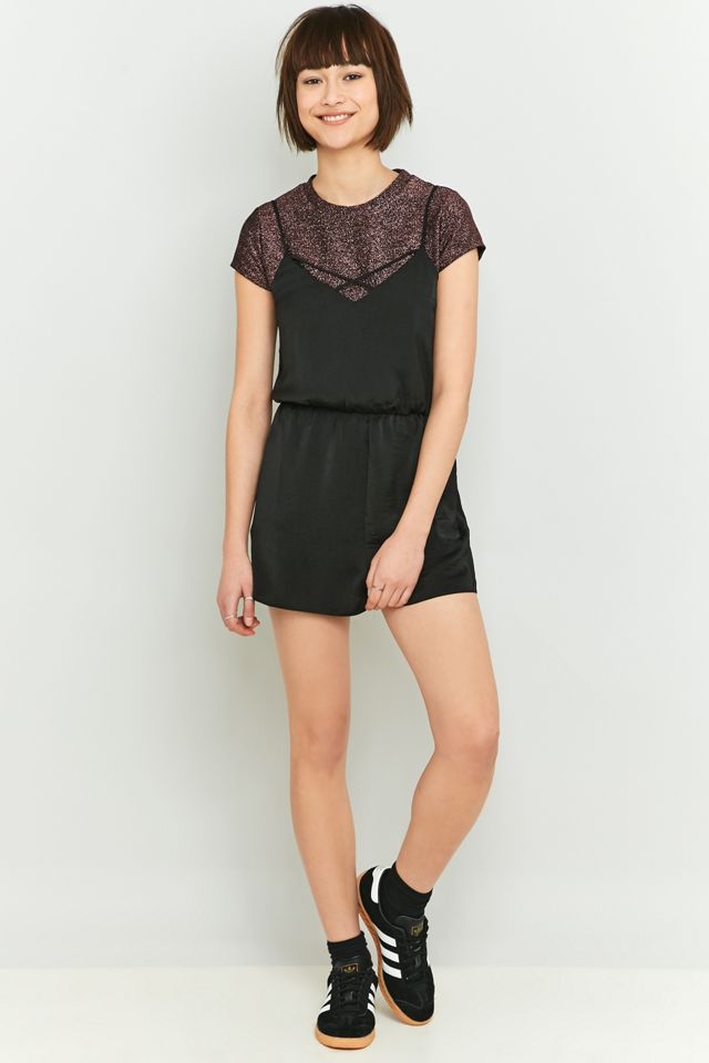Sparkle & Fade - Combishort en satin martelé noir #4
