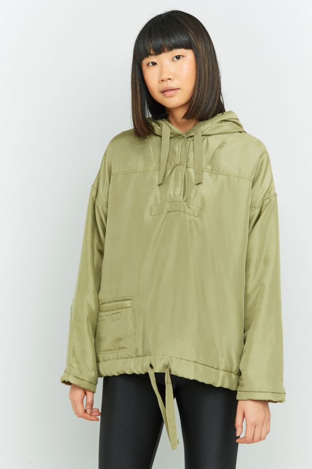 Light Before Dark Khaki Silky Popover Jacket | Urban Outfitters UK
