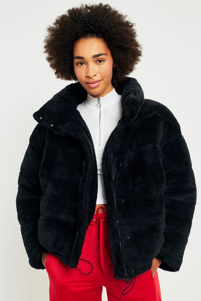 Light Before Dark Black Teddy Puffer Jacket | Urban Outfitters UK