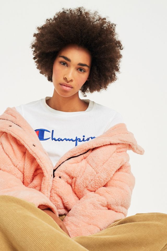 Light Before Dark Pink Teddy Puffer Jacket #1