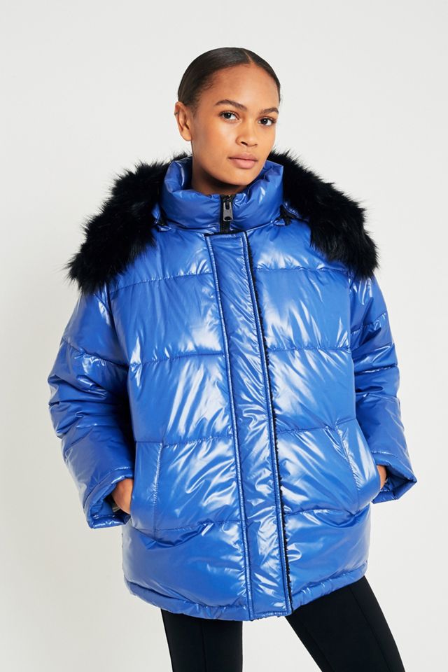 Light Before Dark Borg Lined Wet Look Puffer Jacket  #1