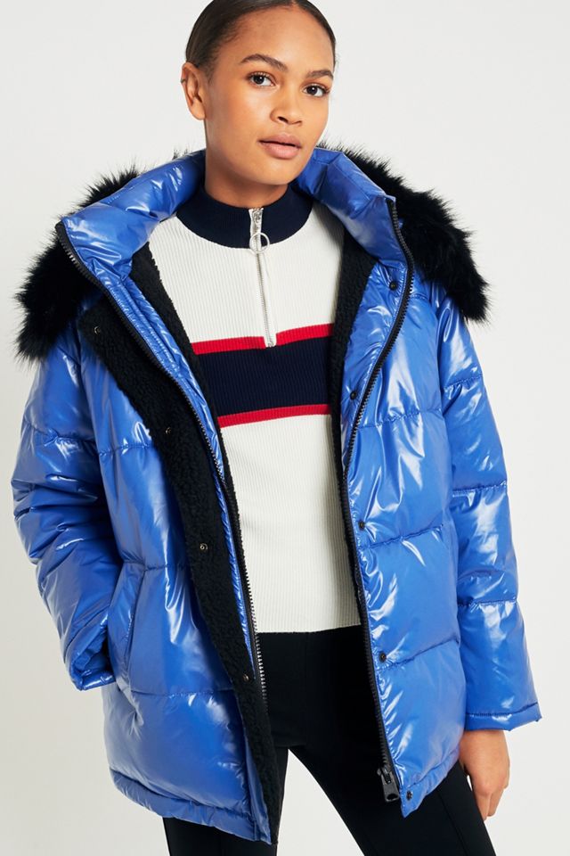 Light Before Dark Borg Lined Wet Look Puffer Jacket  #2