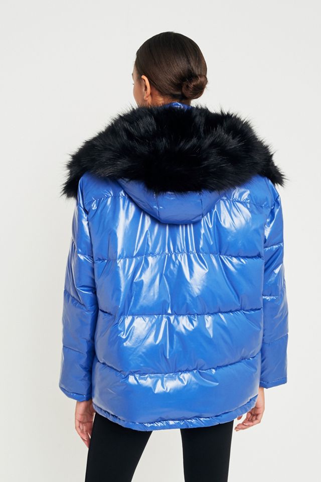 Light Before Dark Borg Lined Wet Look Puffer Jacket  #3