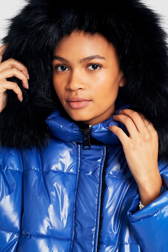 Light Before Dark Borg Lined Wet Look Puffer Jacket  #4
