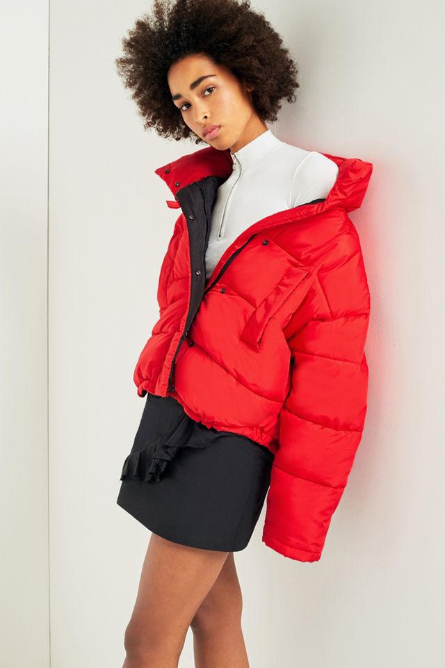 Light Before Dark Red Contrast Lining Pillow Puffer Jacket #1