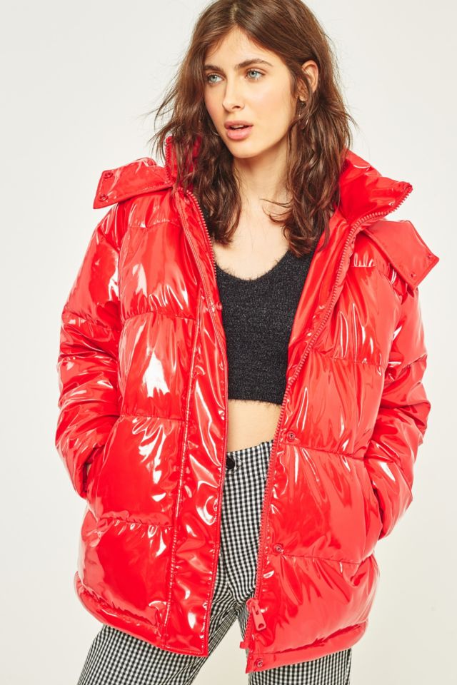 Vinyl puffer deals jacket red