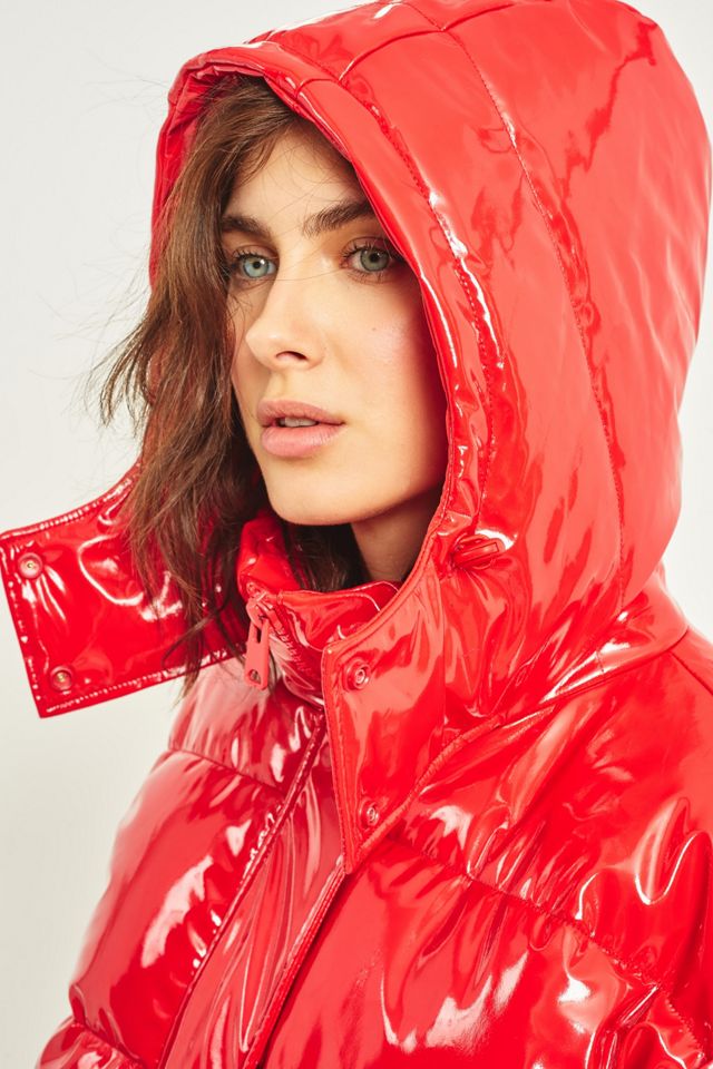 Light Before Dark Red Vinyl Hooded Puffer Jacket #2