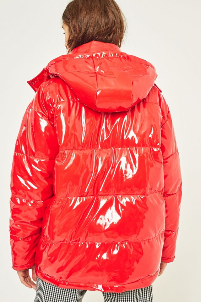 Light Before Dark Red Vinyl Hooded Puffer Jacket #3